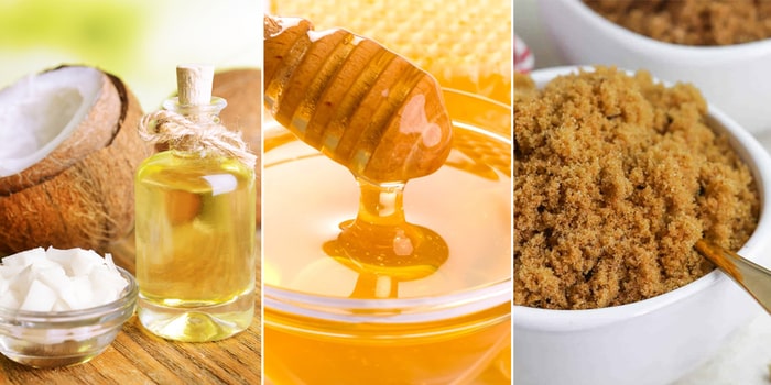 Dầu dừa, đường nâu và mật ong có thể dùng làm son dưỡng hồng môi